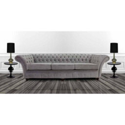 Chesterfield 4 Seater Azzuro Silver Grey Fabric Sofa In Balmoral Style - thumbnail 1