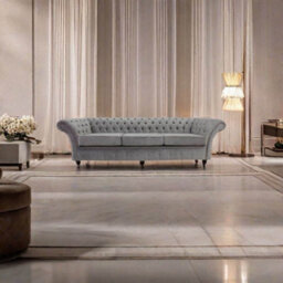 Chesterfield 4 Seater Azzuro Silver Grey Fabric Sofa In Balmoral Style - thumbnail 3