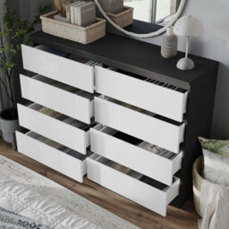 Urbn-Living Urbnliving 120Cm Wide Black Wooden Chest Of White 8 Drawers Bedroom Furniture Storage Bedside Modern Cabinet - thumbnail 2