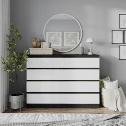 Urbn-Living Urbnliving 120Cm Wide Black Wooden Chest Of White 8 Drawers Bedroom Furniture Storage Bedside Modern Cabinet - thumbnail 3