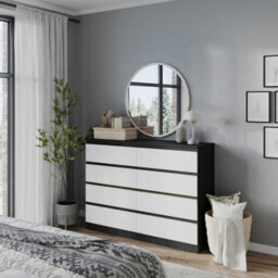 Urbn-Living Urbnliving 120Cm Wide Black Wooden Chest Of White 8 Drawers Bedroom Furniture Storage Bedside Modern Cabinet - thumbnail 4