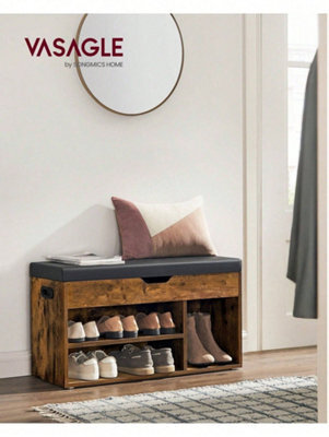 Songmics Vasagle Shoe Bench With Cushion, Storage Bench With Padded Seat, 3 Compartments, Hidden Storage, Shelves - image 1