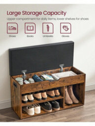 Songmics Vasagle Shoe Bench With Cushion, Storage Bench With Padded Seat, 3 Compartments, Hidden Storage, Shelves - thumbnail 4