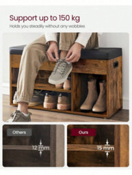 Songmics Vasagle Shoe Bench With Cushion, Storage Bench With Padded Seat, 3 Compartments, Hidden Storage, Shelves - thumbnail 5