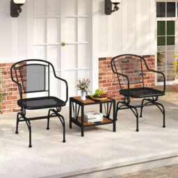Costway Patio Rocking Chairs Set Of 2 Outdoor Dining Chairs With Metal Mesh Backrest - thumbnail 6