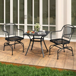 Costway Patio Rocking Chairs Set Of 2 Outdoor Dining Chairs With Metal Mesh Backrest - thumbnail 5