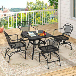 Costway Patio Rocking Chairs Set Of 2 Outdoor Dining Chairs With Metal Mesh Backrest - thumbnail 4