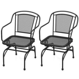 Costway Patio Rocking Chairs Set Of 2 Outdoor Dining Chairs With Metal Mesh Backrest - thumbnail 2