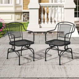 Costway Patio Rocking Chairs Set Of 2 Outdoor Dining Chairs With Metal Mesh Backrest - thumbnail 1