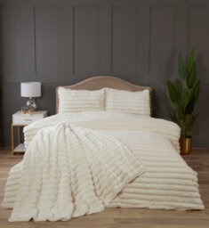 Rapport Home Chunky Ribbed Fur Polyester Soft Plush Cuddly Cozy Blanket Throw Creamy White - thumbnail 2