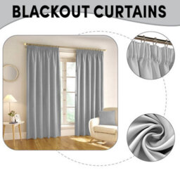 Aspire Homeware Light Grey Plain Blackout Curtains Room Darkening Pencil Pleat Curtain Pair (W) 168Cm X (D)228Cm - thumbnail 7