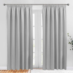 Aspire Homeware Light Grey Plain Blackout Curtains Room Darkening Pencil Pleat Curtain Pair (W) 168Cm X (D)228Cm - thumbnail 1