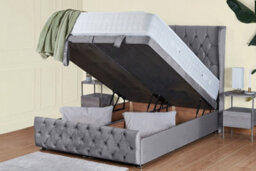 UKBEDFURNITURE Edwina Plush Grey End Opening Divan Ottoman Bed With 54 Inch Headboard & 10 Inch Orthopaedic Mattress - thumbnail 2