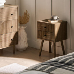Wyld And Coco Nordicnest Bedside Table Two Drawers Light Brown Mdf With Pine Legs 38 X 30 X 55 Cm - thumbnail 2