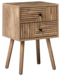Wyld And Coco Nordicnest Bedside Table Two Drawers Light Brown Mdf With Pine Legs 38 X 30 X 55 Cm - thumbnail 3