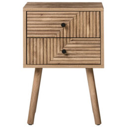 Wyld And Coco Nordicnest Bedside Table Two Drawers Light Brown Mdf With Pine Legs 38 X 30 X 55 Cm - thumbnail 1