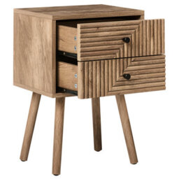 Wyld And Coco Nordicnest Bedside Table Two Drawers Light Brown Mdf With Pine Legs 38 X 30 X 55 Cm - thumbnail 4