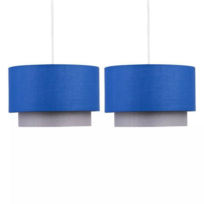 Pair Of Easy Fit Light Shades Blue Grey 2 Tier Ceiling Pendant Shade Boys Room - image 1