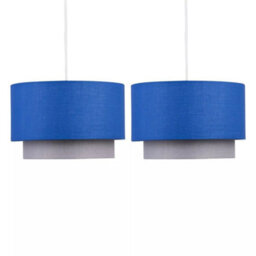 Pair Of Easy Fit Light Shades Blue Grey 2 Tier Ceiling Pendant Shade Boys Room - thumbnail 1