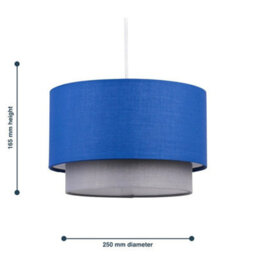 Pair Of Easy Fit Light Shades Blue Grey 2 Tier Ceiling Pendant Shade Boys Room - thumbnail 2