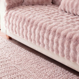 Living And Home Pink Thickened Faux Rabbit Fur Knitted Sofa Cushion Cover/sofa Throw, 150Cm W X 90Cm D - thumbnail 3