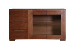 Orsina Walnut Veneer Finish Wooden Sideboard, Modern Storage Sideboard With Drawers & Glass Cabinet, Long Sideboard - thumbnail 1
