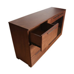 Orsina Walnut Veneer Finish Wooden Sideboard, Modern Storage Sideboard With Drawers & Glass Cabinet, Long Sideboard - thumbnail 2