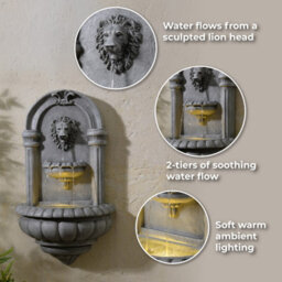 Teamson Home Lion Head Wall-Mounted Garden Fountain Led Lighting, Natural Stone - thumbnail 8