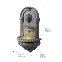 Teamson Home Lion Head Wall-Mounted Garden Fountain Led Lighting, Natural Stone - thumbnail 9
