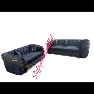 Ambassador Chesterfield Plush Velvet Black / 3+2 - image 1