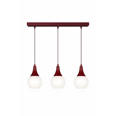 Luminosa Lighting Luminosa Lacrima Bar Pendant Ceiling Light Burgundy White Glass Shade 3X E27 - image 1