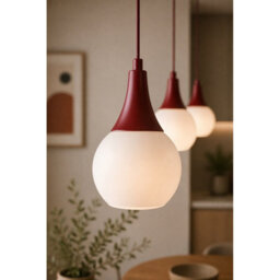 Luminosa Lighting Luminosa Lacrima Bar Pendant Ceiling Light Burgundy White Glass Shade 3X E27 - thumbnail 3