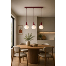 Luminosa Lighting Luminosa Lacrima Bar Pendant Ceiling Light Burgundy White Glass Shade 3X E27 - thumbnail 2