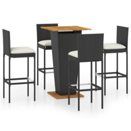 Berkfield 5 Piece Garden Bar Set With Cushions Poly Rattan Black - thumbnail 1