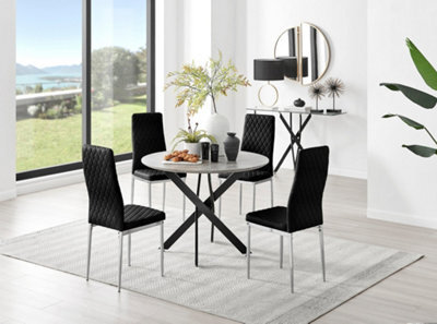 Furniturebox Uk Novara Grey Concrete Effect Black Leg Round Dining Table & 4 Black Velvet Milan Chairs - image 1