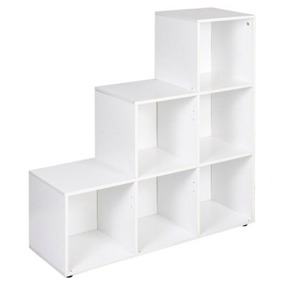 White 6 Cube Step Storage Bookcase Unit Shelf Home Office Organiser Display Box New - image 1