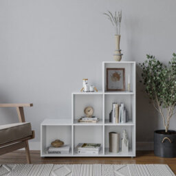 White 6 Cube Step Storage Bookcase Unit Shelf Home Office Organiser Display Box New - thumbnail 3