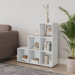 White 6 Cube Step Storage Bookcase Unit Shelf Home Office Organiser Display Box New - thumbnail 4