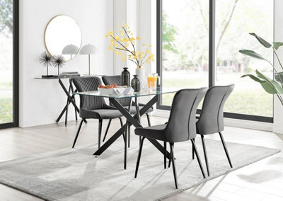Furniturebox Uk Leonardo Black Leg Glass Dining Table & 4 Dark Grey Nora Black Leg Chairs - image 1