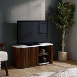 Kagu Small Tv Unit Fluted Ribbed Walnut & Marble Effect