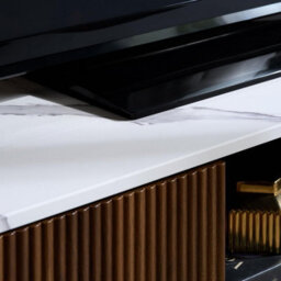 Kagu Small Tv Unit Fluted Ribbed Walnut & Marble Effect - thumbnail 7