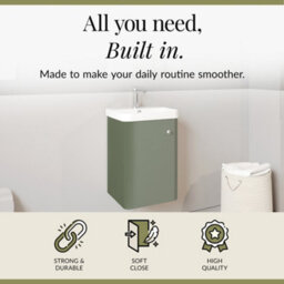 Balterley Flashbrook Modern Bathroom Wall Hung 1 Door Vanity Unit Basin, Satin Green, 405mm - thumbnail 2