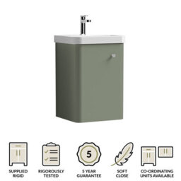 Balterley Flashbrook Modern Bathroom Wall Hung 1 Door Vanity Unit Basin, Satin Green, 405mm - thumbnail 6