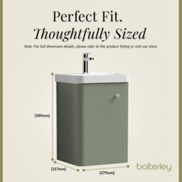 Balterley Flashbrook Modern Bathroom Wall Hung 1 Door Vanity Unit Basin, Satin Green, 405mm - thumbnail 5