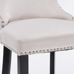 HomeTouch Set Of 6 Beige Velvet Upholstered Bar Stools With Wood Legs - thumbnail 8