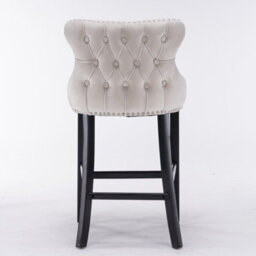 HomeTouch Set Of 6 Beige Velvet Upholstered Bar Stools With Wood Legs - thumbnail 9