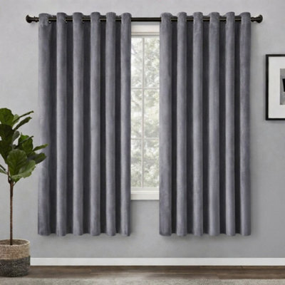 Bedlooms Grey Crushed Velvet Curtains Blackout Thermal Insulated Eyelet Curtain (Pair) 66 X 54 Inches With Tie Back Two - image 1