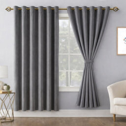 Bedlooms Grey Crushed Velvet Curtains Blackout Thermal Insulated Eyelet Curtain (Pair) 66 X 54 Inches With Tie Back Two - thumbnail 9
