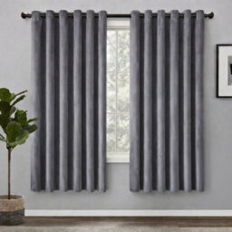 Bedlooms Grey Crushed Velvet Curtains Blackout Thermal Insulated Eyelet Curtain (Pair) 66 X 54 Inches With Tie Back Two - thumbnail 1