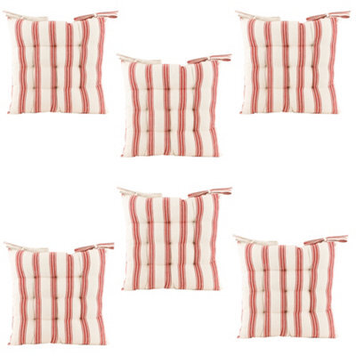 Dibor Set Of 6 Red Striped Indoor Furniture Dining Chair Seat Pads (L)40Cm X (W)40Cm - image 1